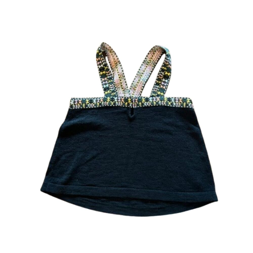 Madewell Embroidered Swing Sweater Tank Black Cotton Blend Crop Halter M